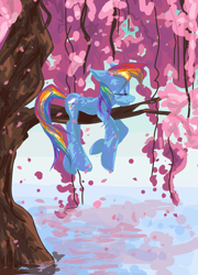 Size: 5291x7358 | Tagged: safe, artist:my-magic-dream, rainbow dash, pegasus, pony, absurd resolution, flower, flower blossom, sleeping, solo, tree, tree branch