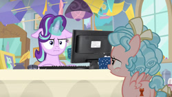 Size: 1280x720 | Tagged: safe, artist:sb1991, edit, edited screencap, screencap, cozy glow, starlight glimmer, pegasus, pony, unicorn, marks for effort, butt, computer, computer mouse, cozy glutes, female, filly, floppy ears, foal, guidance counselor, i mean i see, keyboard, monitor, office, plot, story included