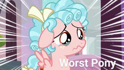 Size: 1280x720 | Tagged: safe, edit, edited screencap, screencap, cozy glow, pegasus, pony, marks for effort, abuse, cozy glow is best facemaker, cozybuse, female, filly, floppy ears, foal, pure concentrated unfiltered evil of the utmost potency, sad, teary eyes, wavy mouth, worst pony