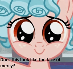 Size: 713x677 | Tagged: safe, edit, edited screencap, screencap, cozy glow, pegasus, pony, school raze, adorable face, cozy glow is best facemaker, cozybetes, cropped, cute, face of mercy, female, filly, foal, smiling, text