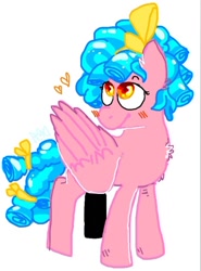 Size: 400x541 | Tagged: safe, artist:lynmunn, cozy glow, pegasus, pony, blushing, bow, chest fluff, female, heart, mare, misleading thumbnail, not a penis, simple background, solo, white background