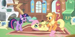 Size: 1354x678 | Tagged: safe, derpibooru import, screencap, applejack, fluttershy, twilight sparkle, earth pony, pegasus, pony, the return of harmony, out of context, ropes