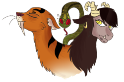 Size: 400x265 | Tagged: safe, artist:hellangelwolfrevenge, derpibooru import, chimera sisters, chimera, somepony to watch over me, antagonist, bust, multiple heads, portrait, solo, three heads