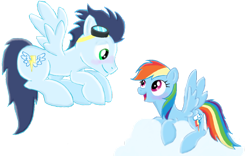 Size: 900x563 | Tagged: safe, artist:zorbitas, rainbow dash, soarin', pegasus, pony, blushing, cute, dashabetes, female, male, shipping, soarindash, straight