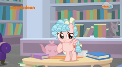 Size: 812x446 | Tagged: safe, screencap, cozy glow, pegasus, pony, what lies beneath, book, cozybetes, cute, female, filly, foal, ringlets, solo