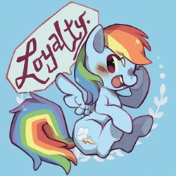 Size: 500x500 | Tagged: safe, artist:mi-eau, rainbow dash, pegasus, pony, element of loyalty, one word, solo, speech bubble