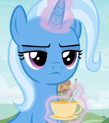 Size: 964x1080 | Tagged: safe, derpibooru import, screencap, trixie, pony, student counsel, cropped, cup, magic, solo, teacup