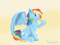 Size: 900x675 | Tagged: safe, artist:ac-whiteraven, rainbow dash, pegasus, pony, blue mane, female, mare, multicolored mane