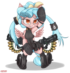 Size: 1718x1800 | Tagged: safe, artist:orang111, cozy glow, pegasus, pony, season 8, ammunition, anime, armpits, bipedal, clothes, crossover, destroyer, elisa (girl's frontline), female, girl's frontline, grenade launcher, mare, older, older cozy glow, prosthetics, sangvis ferri, simple background, solo, transparent background, weapon