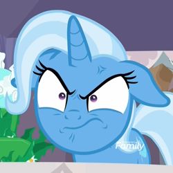 Size: 1078x1078 | Tagged: safe, derpibooru import, screencap, trixie, pony, unicorn, student counsel, angry, cropped, cross-popping veins, discovery family logo, faic, female, floppy ears, furious, grimace, mare, narrowed eyes, rage, shrunken pupils, solo, vein bulge