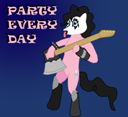 Size: 1200x1100 | Tagged: safe, artist:ericac78, pinkie pie, earth pony, pony, gene simmons, guitar, kissing