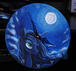 Size: 1280x1187 | Tagged: safe, artist:horseez, princess luna, alicorn, pony, acrylic painting, clock, solo, traditional art