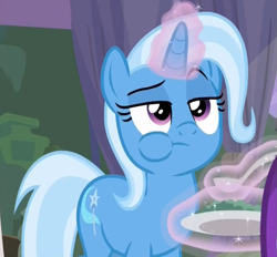 Size: 723x670 | Tagged: safe, derpibooru import, screencap, trixie, pony, unicorn, student counsel, cropped, eating, female, magic, magic aura, mare, raised eyebrow, solo, solo focus, spoon, telekinesis