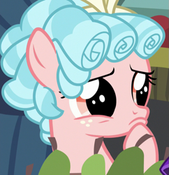 Size: 597x616 | Tagged: safe, screencap, cozy glow, pegasus, pony, marks for effort, cozy glow is best facemaker, cozybetes, cropped, cute, female, filly, foal, puppy dog eyes, pure concentrated unfiltered evil of the utmost potency, sad, solo, thinking, woobie