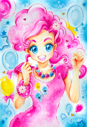 Size: 1500x2174 | Tagged: safe, artist:naschi, pinkie pie, humanized, solo, traditional art