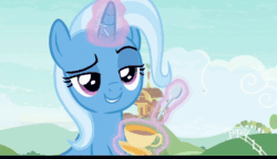 Size: 1280x736 | Tagged: safe, derpibooru import, screencap, trixie, student counsel, animated, cup, discovery family logo, food, levitation, lidded eyes, loop, magic, out of context, solo, spoon, tea, teacup, teaspoon, telekinesis