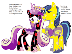 Size: 900x670 | Tagged: safe, artist:desu, princess cadance, shining armor, alicorn, pony, unicorn, cheese, wtf