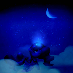 Size: 1024x1024 | Tagged: safe, artist:sundaeswirl, princess luna, alicorn, pony, cloud, magic, night, prone, solo