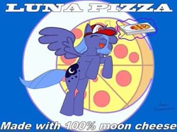 Size: 395x296 | Tagged: safe, princess luna, alicorn, pizza pony, pony, delivery, food, meme, needs more jpeg, pizza, round pizza