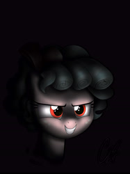 Size: 4304x5752 | Tagged: safe, artist:theravencriss, cozy glow, pegasus, pony, marks for effort, 2spooky, absurd resolution, adorabolical, atg 2018, black background, cozy glow is best facemaker, cozy glow's true goal, cozybetes, crazy glow, cute, dark, evil grin, female, filly, foal, freckles, grin, newbie artist training grounds, op was right, pure concentrated unfiltered evil of the utmost potency, signature, simple background, smiling, solo, spoopy