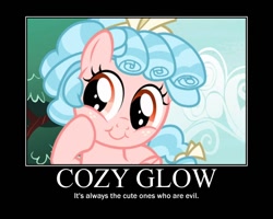 Size: 750x600 | Tagged: safe, edit, edited screencap, screencap, cozy glow, pegasus, pony, marks for effort, cozy glow is best facemaker, cozybetes, cute, female, filly, foal, freckles, image macro, meme, motivational poster, pure concentrated unfiltered evil of the utmost potency
