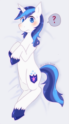 Size: 393x700 | Tagged: safe, artist:divided-s, shining armor, pony, unicorn, bed, confused, lying down, on side, pixiv, solo