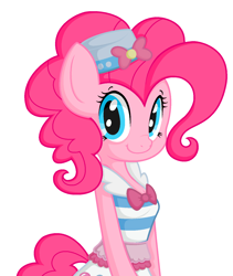 Size: 1203x1424 | Tagged: dead source, safe, artist:marshy, pinkie pie, anthro, bow, cleavage, clothes, cute, diapinkes, dress, female, gala dress, looking at you, solo