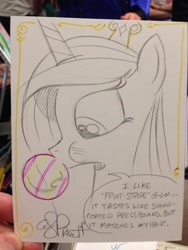 Size: 852x1136 | Tagged: safe, artist:andypriceart, princess cadance, alicorn, pony, bubblegum, puffy cheeks, solo, traditional art