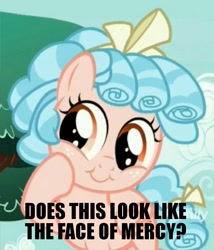 Size: 878x1024 | Tagged: safe, edit, edited screencap, screencap, cozy glow, pegasus, pony, marks for effort, cozy glow is best facemaker, cozybetes, cropped, cute, face of mercy, female, filly, hilarious in hindsight, pure concentrated unfiltered evil of the utmost potency, pure unfiltered evil, solo, text