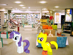 Size: 1600x1200 | Tagged: safe, rainbow dash, rarity, human, pony, hazmat suit, irl, perfumery, photo, ponies in real life, vector