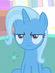 Size: 454x600 | Tagged: safe, derpibooru import, edit, edited screencap, screencap, trixie, pony, unicorn, student counsel, cropped, solo, starlight's office, trixie is not amused, unamused