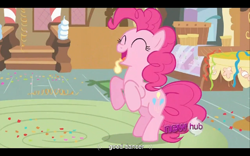 Size: 960x600 | Tagged: safe, screencap, pinkie pie, earth pony, pony, female, mare, pink coat, pink mane, solo, youtube caption