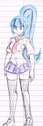 Size: 767x2266 | Tagged: safe, artist:orochivanus, sonata dusk, equestria girls, clothes, converse, lined paper, school uniform, shirt, shoes, skirt, sneakers, socks, solo, thigh highs, traditional art, zettai ryouiki