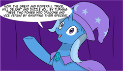 Size: 3545x2065 | Tagged: safe, artist:chedx, derpibooru import, trixie, pony, unicorn, comic:claws and hooves, bubble, cropped, smiling, this will not end well