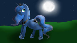 Size: 1024x576 | Tagged: safe, artist:despotshy, princess luna, alicorn, pony, moon, night, solo