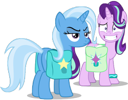 Size: 7602x6000 | Tagged: safe, artist:famousmari5, derpibooru import, starlight glimmer, trixie, pony, unicorn, student counsel, absurd resolution, butt, plot, saddle bag, simple background, smiling, transparent background