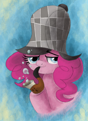 Size: 2550x3510 | Tagged: safe, artist:hewison, pinkie pie, earth pony, pony, bubble pipe, deerstalker, hat, high res, sherlock holmes, solo