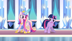 Size: 1365x768 | Tagged: safe, screencap, princess cadance, twilight sparkle, alicorn, pony, unicorn, the crystal empire, female, horn, mare, wings