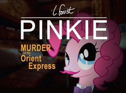 Size: 1053x778 | Tagged: safe, pinkie pie, earth pony, pony, bowtie, moustache, parody, pixiv, poirot, warfstache