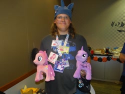 Size: 960x720 | Tagged: safe, derpibooru import, pinkie pie, twilight sparkle, brony, funrise, glasses, irl, photo, plushie