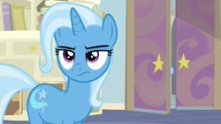 Size: 1920x1080 | Tagged: safe, derpibooru import, screencap, november rain, trixie, pony, student counsel, female, friendship student, offscreen character, solo, unamused