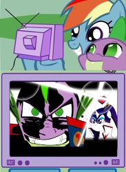 Size: 564x771 | Tagged: safe, rainbow dash, spike, dragon, pegasus, pony, exploitable meme, kittan bachinka, meme, tengen toppa gurren lagann, tv meme, yoko ritona