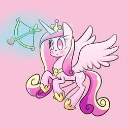 Size: 1200x1200 | Tagged: safe, artist:joycall6, princess cadance, alicorn, pony, arrow, blushing, bow (weapon), bow and arrow, cupid, heart, solo