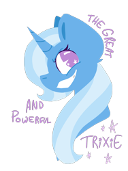Size: 1536x2048 | Tagged: safe, artist:mia-bow, derpibooru import, trixie, pony, unicorn, bust, female, grin, lineless, no pupils, simple background, smiling, solo, transparent background, wingding eyes
