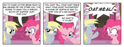 Size: 2150x814 | Tagged: safe, artist:loomx, derpy hooves, pinkie pie, pegasus, pony, comic, female, mare, oatmeal are you crazy