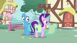 Size: 1920x1080 | Tagged: safe, derpibooru import, screencap, starlight glimmer, trixie, pony, student counsel, magic, saddle bag, scroll