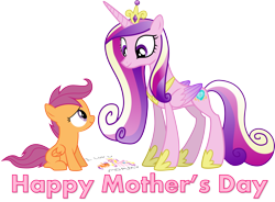 Size: 1326x974 | Tagged: safe, artist:bronybyexception, artist:kysss90, artist:sakatagintoki117, princess cadance, scootaloo, alicorn, pony, drawing, headcanon, heartwarming, mother's day, scootalove