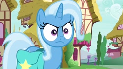 Size: 1920x1080 | Tagged: safe, derpibooru import, screencap, trixie, pony, unicorn, student counsel, angry, bag, cute, diatrixes, female, madorable, mare, ponyville, special eyes, trixie is not amused, unamused