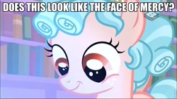 Size: 960x540 | Tagged: safe, edit, edited screencap, screencap, cozy glow, pegasus, pony, what lies beneath, book, bookshelf, face of mercy, female, filly, meme, solo