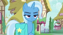 Size: 1920x1080 | Tagged: safe, derpibooru import, screencap, trixie, pony, unicorn, student counsel, saddle bag, solo, unamused